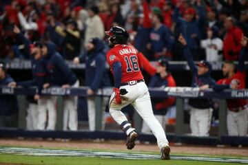 Atlanta Braves catcher Travis d'Arnaud hits a home run during the eighth inning of Game 3 on Friday night.